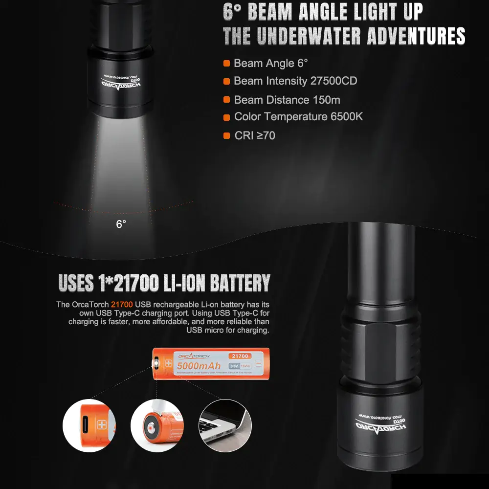 OrcaTorch D700 Dive Light - Image 4