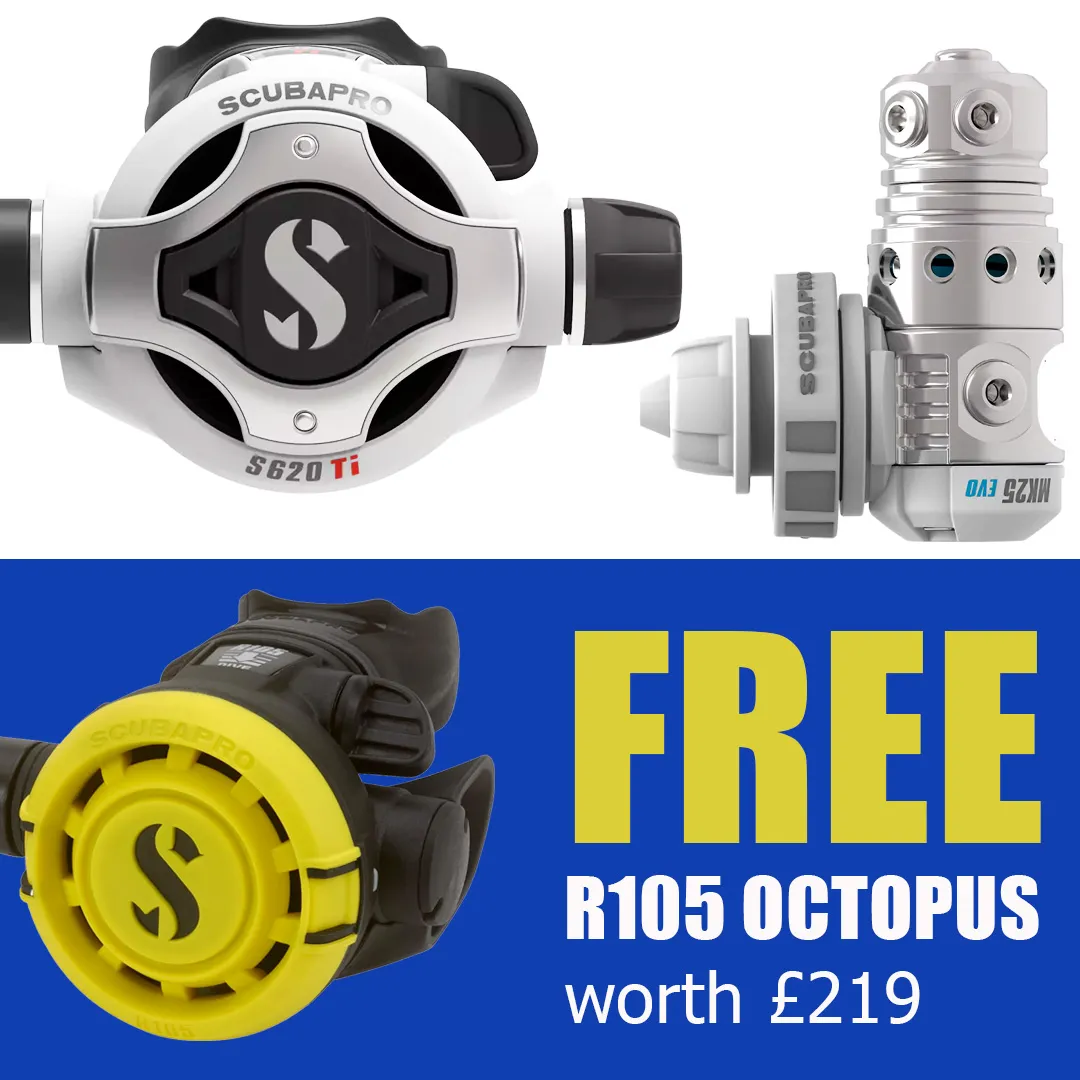White Scubapro MK25 EVO / S620Ti Regulator + FREE R105 Octopus