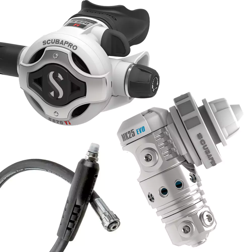 White Scubapro MK25 EVO / S620Ti Regulator + FREE R105 Octopus - Image 3